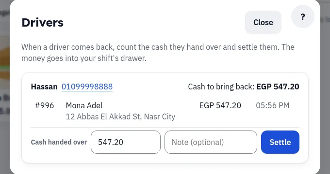 The drivers window: a driver with one delivery and the cash to bring back